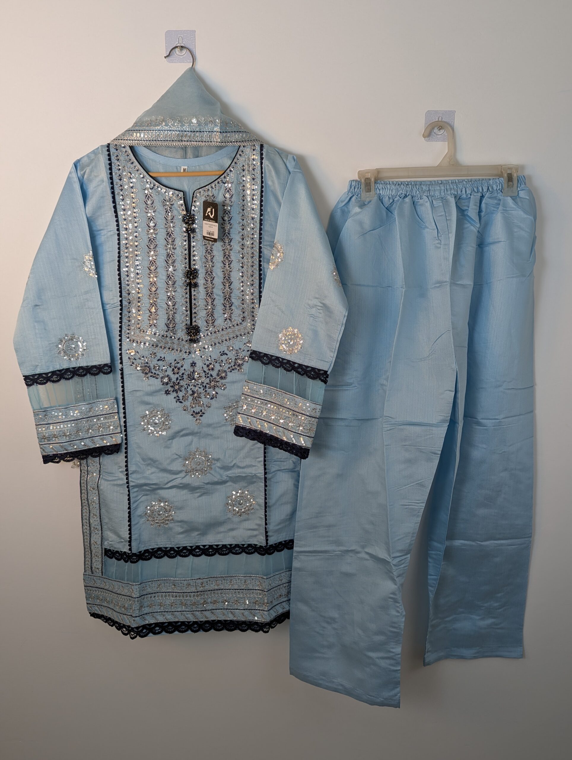 SEQUENCE EMBROIDERY 3 PIECE AMD277-LIGHT BLUE - Image 8