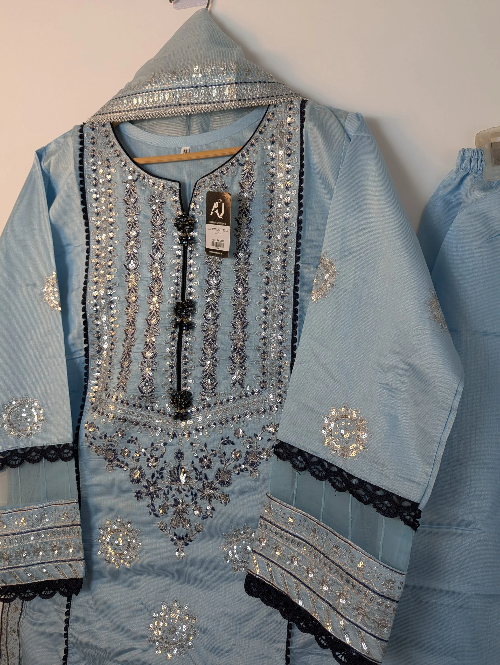 SEQUENCE EMBROIDERY 3 PIECE AMD277-LIGHT BLUE