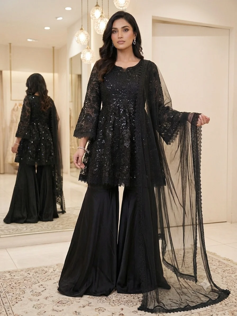 Elegent short embroidery frock AMD341-3PCS
