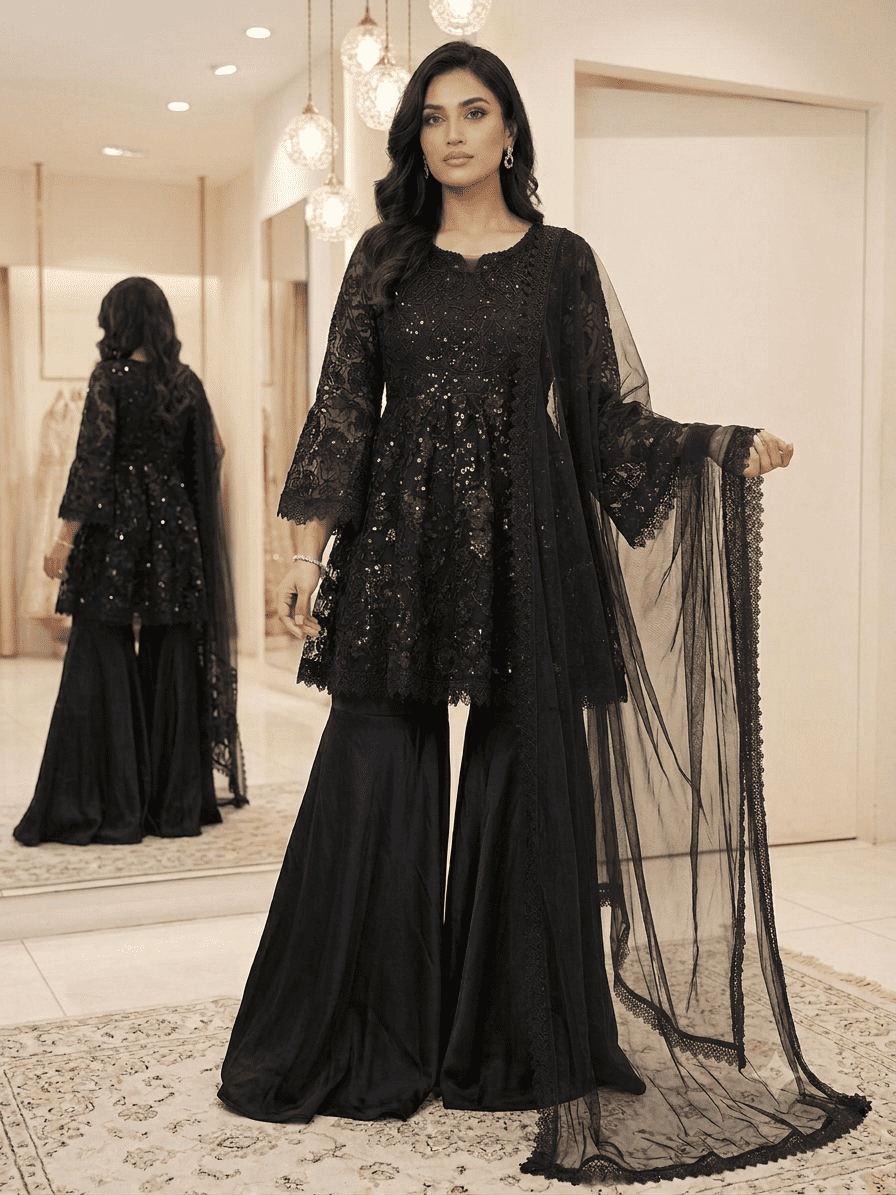 Elegent short embroidery frock AMD341-3PCS